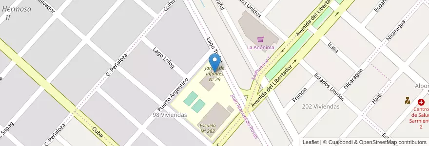 Mapa de ubicacion de Jardin de infantes Nº 29 en Arjantin, Şili, Neuquén, Departamento Confluencia, Centenario.