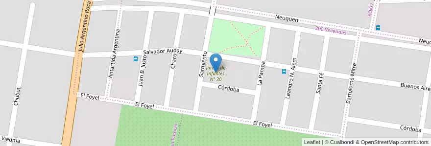 Mapa de ubicacion de Jardín de Infantes Nº 30 en 阿根廷, 智利, 内格罗河省, Municipio De Allen, Departamento General Roca.