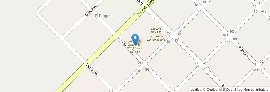 Mapa de ubicacion de Jardín De Infantes Nº 69 Simon Bolivar en 아르헨티나, Santa Fe, Departamento General López, Municipio De Teodelina.