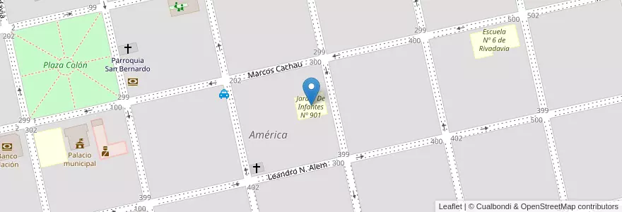 Mapa de ubicacion de Jardin De Infantes Nº 901 en 阿根廷, 布宜诺斯艾利斯省, Partido De Rivadavia, América.