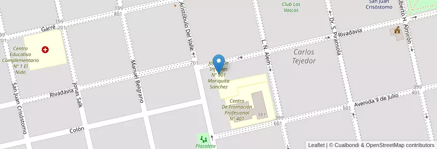 Mapa de ubicacion de Jardín De Infantes Nº 901 Mariquita Sanchez en Argentina, Provincia Di Buenos Aires, Partido De Carlos Tejedor, Carlos Tejedor, Carlos Tejedor.
