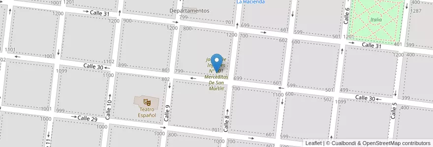 Mapa de ubicacion de Jardin De Infantes Nº 901 Merceditas De San Martín en アルゼンチン, ブエノスアイレス州, Partido De Veinticinco De Mayo, Veinticinco De Mayo.