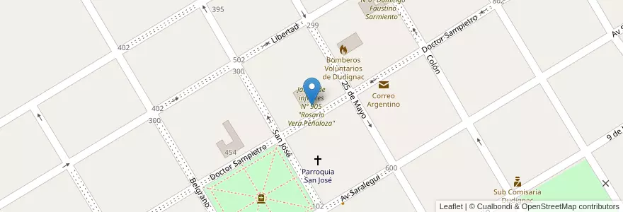 Mapa de ubicacion de Jardín de infantes Nº 905 "Rosario Vera Peñaloza" en Argentinië, Buenos Aires, Partido De Nueve De Julio, Cuartel Dudignac.