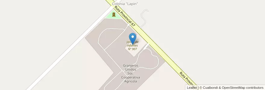 Mapa de ubicacion de Jardín de infantes Nº 907 en 阿根廷, 布宜诺斯艾利斯省, Partido De Adolfo Alsina.