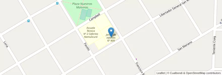 Mapa de ubicacion de Jardín de infantes Nº 909 en アルゼンチン, ブエノスアイレス州, Partido De Almirante Brown, Glew.