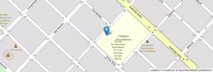 Mapa de ubicacion de Jardín De Infantes Nº 913 Domingo F. Sarmiento en アルゼンチン, ブエノスアイレス州, Partido De Chacabuco, Chacabuco.