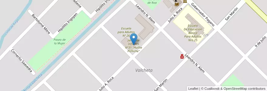 Mapa de ubicacion de Jardín de Infantes Nº31 "Huillie Pichiche" en アルゼンチン, リオネグロ州, Departamento Valcheta, Valcheta, Valcheta.