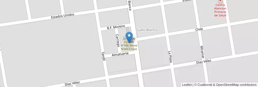 Mapa de ubicacion de Jardín De Infantes Nº906 Maria Nilda Ciraus en Argentina, Provincia Di Buenos Aires, Partido De Chascomús, Chascomús.
