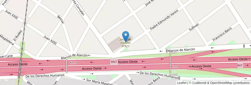 Mapa de ubicacion de Jardín de Infantes Nº921 en 阿根廷, 布宜诺斯艾利斯省, Partido De Morón.