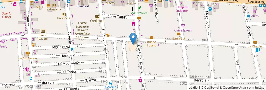 Mapa de ubicacion de Jardín de Infantes Nucleado B (EPCjc 04/20°), Liniers en 阿根廷, Ciudad Autónoma De Buenos Aires, Comuna 9, 布宜诺斯艾利斯.