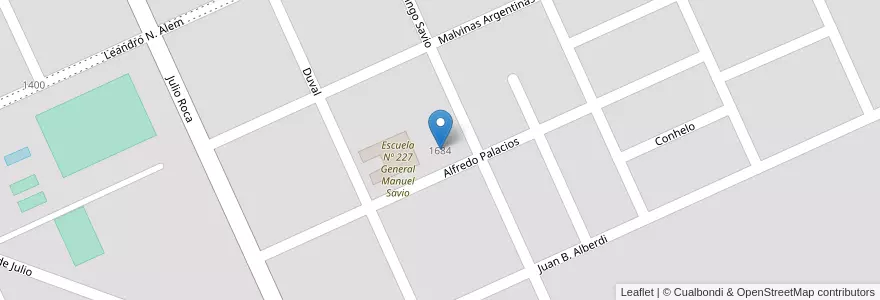 Mapa de ubicacion de Jardín de Infantes Nucleados Nº 10 en Escuela Nº 227 en الأرجنتين, La Pampa, Departamento Conhelo, Municipio De Eduardo Castex, Eduardo Castex.