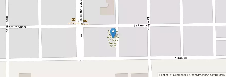 Mapa de ubicacion de Jardín de Infantes Nucleados Nº 18 en Escuela Nº 15 en アルゼンチン, ラ・パンパ州, Municipio De Bernasconi, Departamento Hucal, Bernasconi.