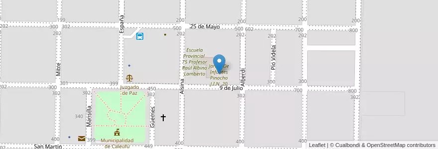 Mapa de ubicacion de Jardin De Infantes Pinocho J.I.N. 20 en Argentinien, La Pampa, Departamento Rancul, Municipio De Caleufú.