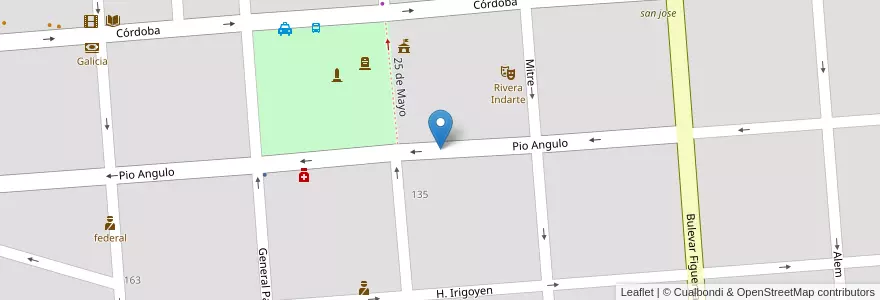 Mapa de ubicacion de Jardín de la Escuela Normal José Figueroa Alcorta en Аргентина, Кордова, Departamento Unión, Pedanía Bell Ville, Municipio De Bell Ville, Bell Ville.
