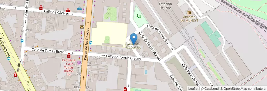 Mapa de ubicacion de Jardín de las Delicias en Sepanyol, Comunidad De Madrid, Comunidad De Madrid, Área Metropolitana De Madrid Y Corredor Del Henares, Madrid.