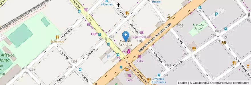 Mapa de ubicacion de Jardín de los Artistas, Villa Crespo en 阿根廷, Ciudad Autónoma De Buenos Aires, 布宜诺斯艾利斯, Comuna 15.