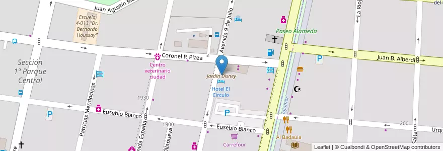 Mapa de ubicacion de Jardín Disney en Arjantin, Şili, Mendoza, Departamento Capital, Ciudad De Mendoza.