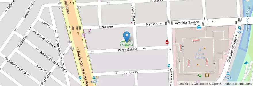 Mapa de ubicacion de Jardín Dr. Cordiviola en 아르헨티나, Santa Fe, Departamento Rosario, Municipio De Rosario, 로사리오.