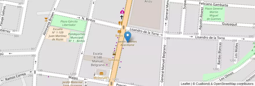 Mapa de ubicacion de Jardin Infantes Acariñame en Arjantin, Şili, Mendoza, Godoy Cruz, Departamento Godoy Cruz, Distrito Ciudad De Godoy Cruz.