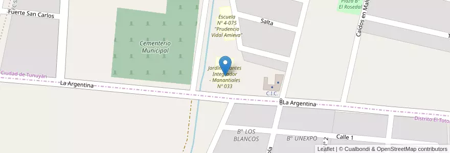 Mapa de ubicacion de Jardín Infantes Integrador - Manantiales Nº 033 en Argentinië, Chili, Mendoza, Departamento Tunuyán, Distrito El Totoral.
