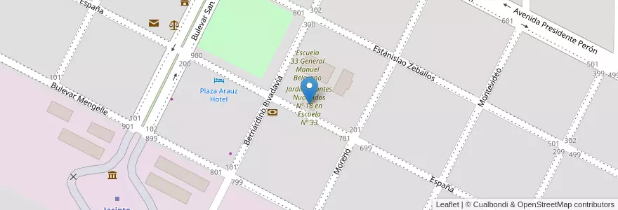 Mapa de ubicacion de Jardín Infantes Nucleados Nº 18 en Escuela Nº 33 en アルゼンチン, ラ・パンパ州, Municipio De Jacinto Aráuz, Departamento Hucal, Jacinto Arauz.