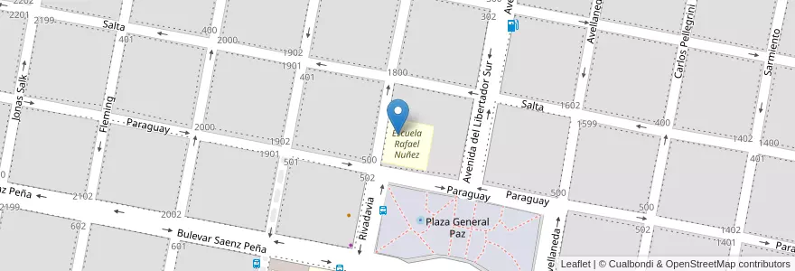 Mapa de ubicacion de Jardín infantes Rafael Nuñez en Arjantin, Córdoba, Departamento San Justo, Pedanía Juárez Celman, Municipio De San Francisco, San Francisco.