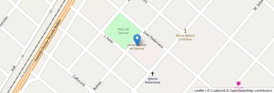 Mapa de ubicacion de Jardin Infantil de Samoré en آرژانتین, استان بوئنوس آیرس, Partido De Merlo, Parque San Martín.