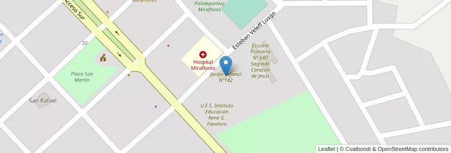 Mapa de ubicacion de Jardin Infantil Nº142 en アルゼンチン, チャコ州, Departamento General Güemes, Municipio De Miraflores, Miraflores.