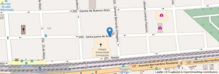 Mapa de ubicacion de Jardin Inmaculada Concepción en アルゼンチン, ブエノスアイレス州, Partido De Tres De Febrero, Ciudadela.