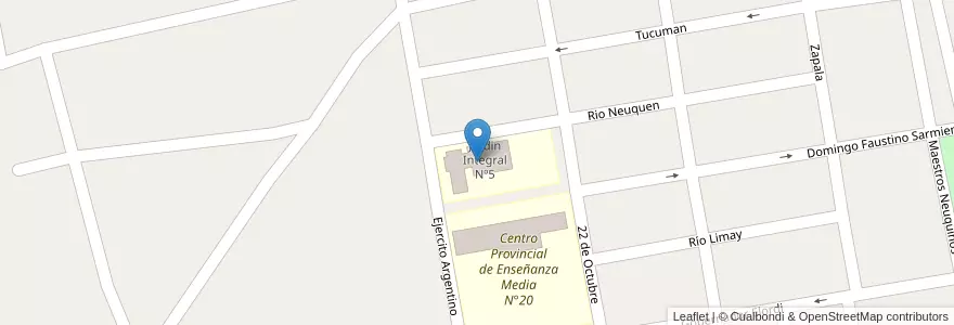 Mapa de ubicacion de Jardin Integral Nº5 en Аргентина, Чили, Неукен, Departamento Confluencia, Municipio De Cutral Có, Cutral Có.