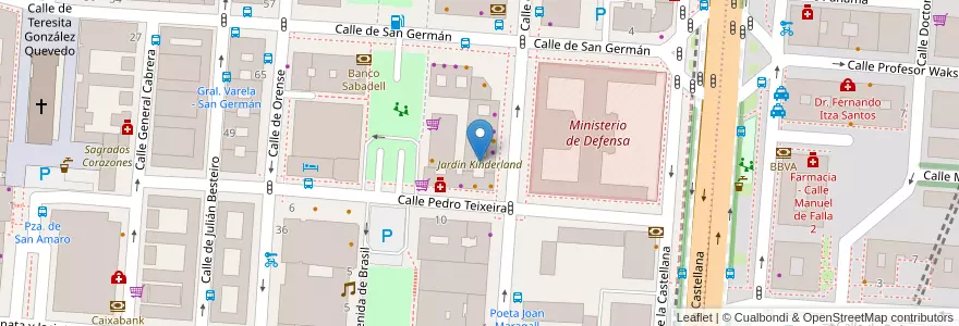 Mapa de ubicacion de Jardín Kinderland en İspanya, Comunidad De Madrid, Comunidad De Madrid, Área Metropolitana De Madrid Y Corredor Del Henares, Madrid.