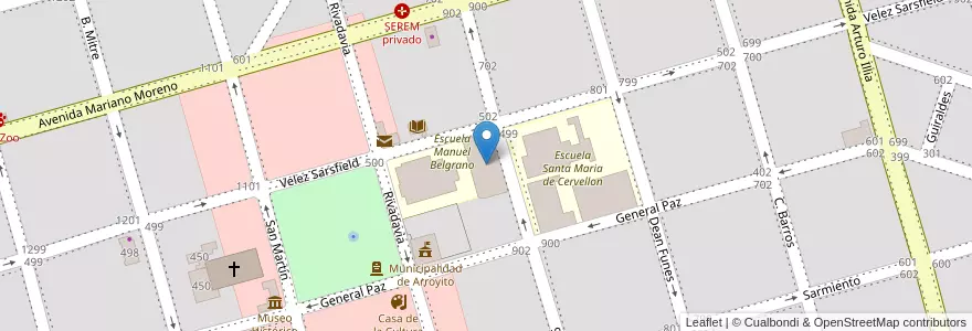Mapa de ubicacion de Jardin Leopoldo Lugones en 아르헨티나, Córdoba, Departamento San Justo, Municipio Arroyito, Pedanía Arroyito, Arroyito.
