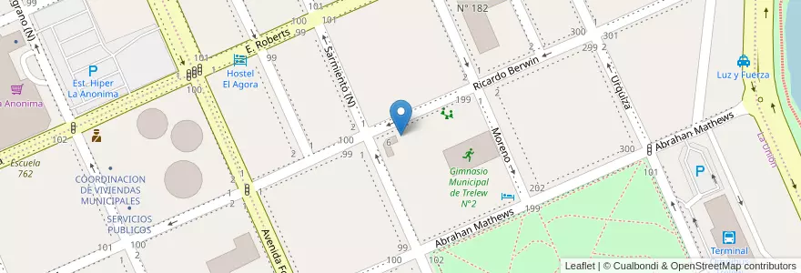Mapa de ubicacion de Jardin Maternal Bichito de Luz-Evita en アルゼンチン, チュブ州, Trelew, Departamento Rawson.