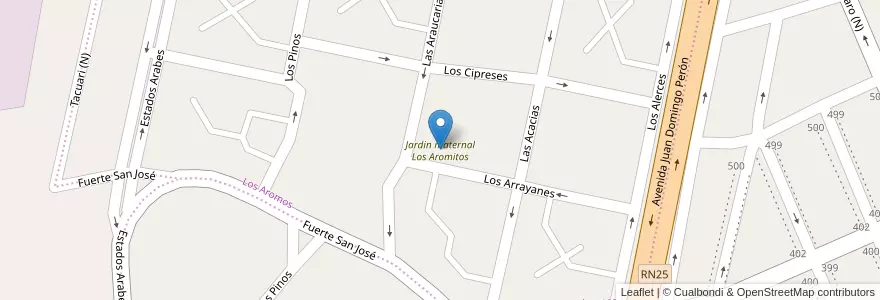 Mapa de ubicacion de Jardin maternal Los Aromitos en アルゼンチン, チュブ州, Trelew, Departamento Rawson.