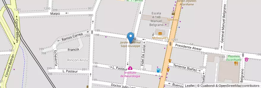 Mapa de ubicacion de Jardin Maternal Sapo Giuseppe en Arjantin, Şili, Mendoza, Godoy Cruz, Departamento Godoy Cruz, Distrito Ciudad De Godoy Cruz.