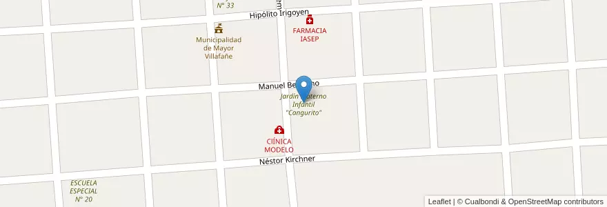 Mapa de ubicacion de Jardín Materno Infantil "Cangurito" en 阿根廷, Formosa, Departamento Pirané, Municipio De Mayor Vicente Villafañe.