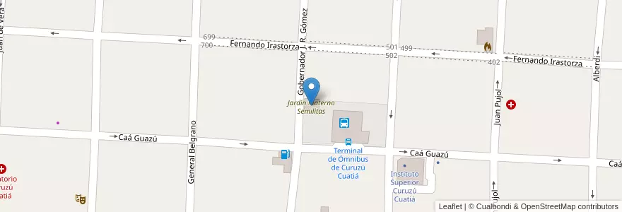 Mapa de ubicacion de Jardín Materno Semilitas en アルゼンチン, コリエンテス州, Departamento Curuzú Cuatiá, Municipio De Curuzú Cuatiá.