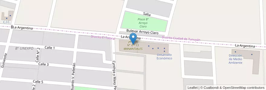 Mapa de ubicacion de JARDÍN N° 0-133 MANANTIALES en Arjantin, Şili, Mendoza, Departamento Tunuyán, Distrito El Totoral.