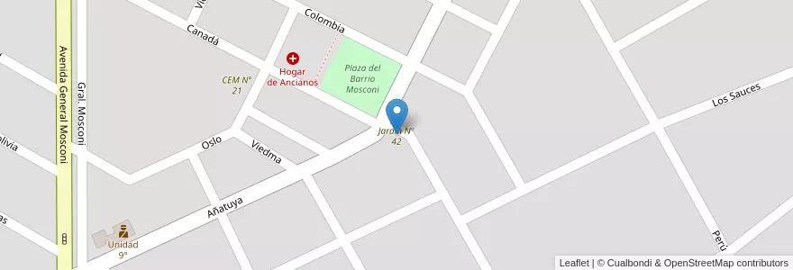 Mapa de ubicacion de Jardin N° 42 en Argentina, Cile, Provincia Di Río Negro, Catriel, Departamento General Roca.