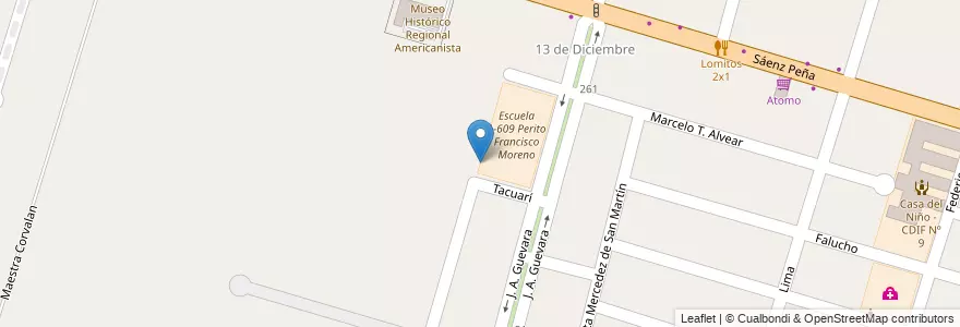 Mapa de ubicacion de Jardín N°0-040 "Mis primeras huellas" en Argentinien, Chile, Mendoza, Departamento Luján De Cuyo, Luján De Cuyo, Distrito Ciudad De Luján De Cuyo.