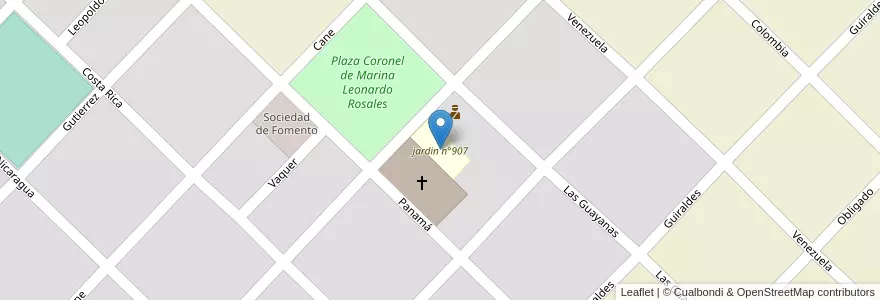Mapa de ubicacion de jardin n°907 en Arjantin, Buenos Aires, Partido De Coronel De Marina Leonardo Rosales.