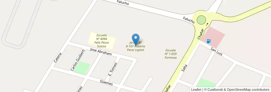 Mapa de ubicacion de Jardin Nº 0-107 Roberto Perez Leyton en Arjantin, Şili, Mendoza, Departamento Rivadavia, Distrito Ciudad De Rivadavia.