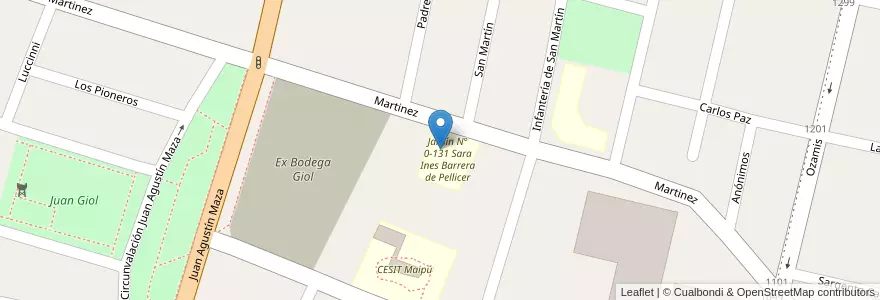 Mapa de ubicacion de Jardín Nº 0-131 Sara Ines Barrera de Pellicer en Argentinië, Chili, Mendoza, Departamento Maipú, Distrito Ciudad De Maipú, Maipú.