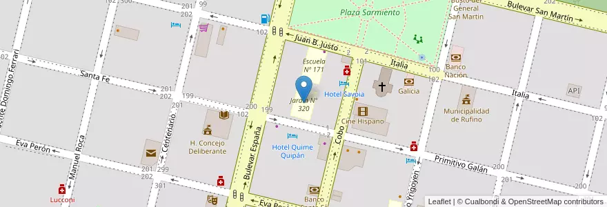 Mapa de ubicacion de Jardín Nº 320 en Argentina, Santa Fe, Departamento General López, Municipio De Rufino.