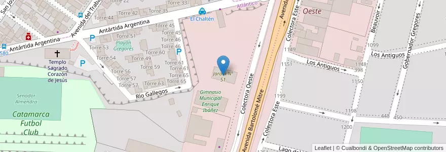 Mapa de ubicacion de Jardín Nº 51 en الأرجنتين, تشيلي, محافظة سانتا كروز, Deseado, Caleta Olivia.