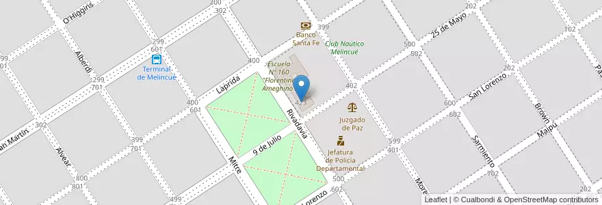 Mapa de ubicacion de Jard{in Nucleado Nº 270 "Tromu Kolfu" en Argentinien, Santa Fe, Departamento General López, Municipio De Melincué, Melincué.