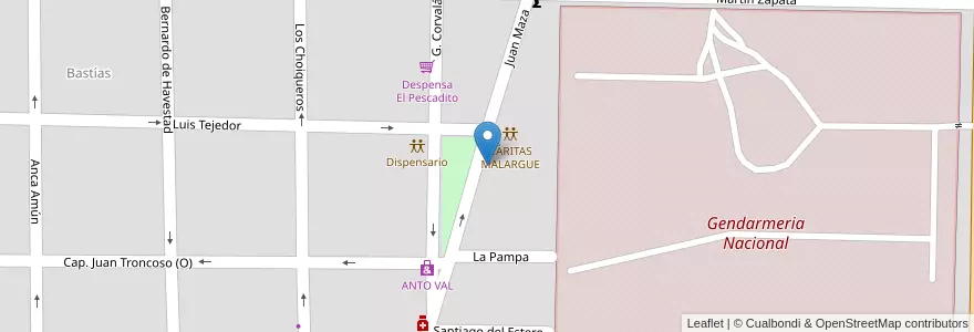 Mapa de ubicacion de Jardín Nucleados 030 en Arjantin, Şili, Mendoza, Departamento Malargüe, Distrito Ciudad De Malargüe.