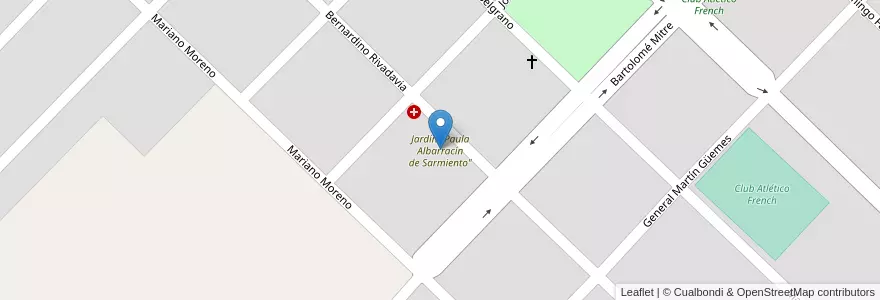 Mapa de ubicacion de Jardín "Paula Albarracín de Sarmiento" en アルゼンチン, ブエノスアイレス州, Partido De Nueve De Julio, Cuartel Doce De Octubre, French.