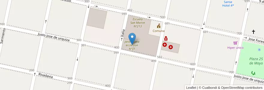 Mapa de ubicacion de Jardin Sara eccleston Nº31 en Arjantin, Santa Fe, Municipio De Chañar Ladeado, Departamento Caseros.
