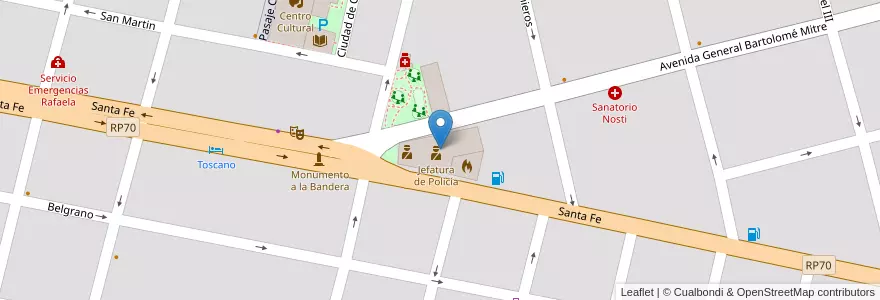 Mapa de ubicacion de Jefatura de Policía en آرژانتین, سانتافه, Departamento Castellanos, Municipio De Rafaela.